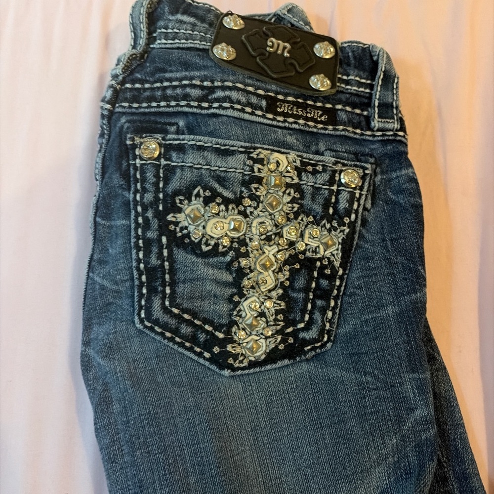 Miss Me Women's Dark Blue Boot Cut Jeans with Embellished Pocket